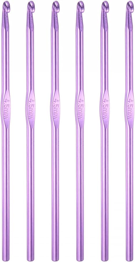 uxcell Aluminum Crochet Hook 4.5mm US Size 7 Knitting Needles for DIY Craft Yarn Purple 6Pcs