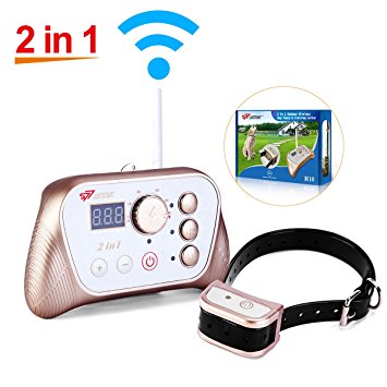 NEWEST 2-in-1 Stablest Signal Wireless Dog Fence System & Dog Training Collar,Invisible Pet Fence System Kit Static Shock & Vibration & Tone for Small to Large Stubborn & Energetic Dogs ,Waterproof