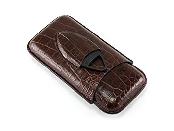 Skyway Crocodile Cigar Case Holder with Cigar Cutter - Dark Brown