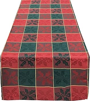 Fennco Styles Royal de Noël Collection Classic Plaid Jacquard 16 x 54 Inch Table Runner – Red Green Table Runner for Christmas Banquets, Family Gathering, Special Events and Home Décor