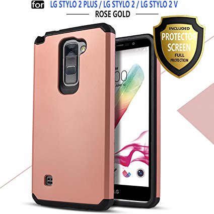 LG Stylo 2 Plus Case, LG Stylo 2 Case, LG Stylo 2 V Case, Starshop Hybrid Rugged Impact Advanced Armor Soft Silicone Cover With [Premium HD Screen Protector Included] (Rose Gold)