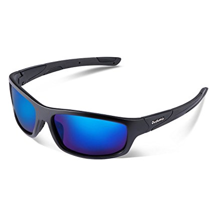 Duduma Polarized Sports Sunglasses for Men Women Baseball Running Cycling Fishing Driving Golf Softball Hiking Sunglasses Unbreakable Frame Du645 (Black matte frame with blue lens)
