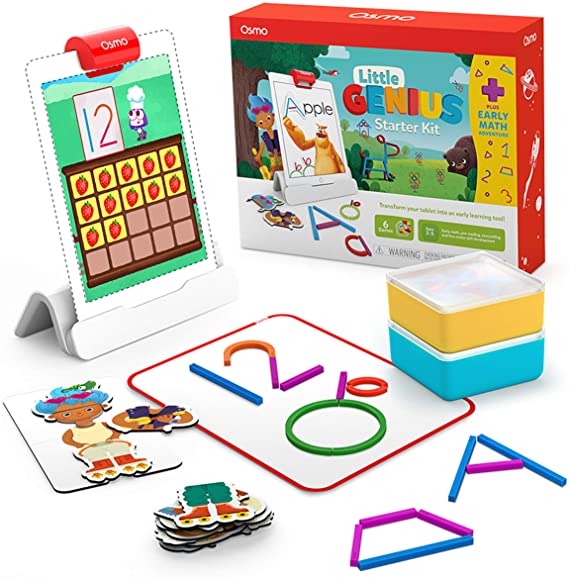 Osmo - Little Genius Starter Kit for iPad   Early Math Adventure - 6 Hands-On Learning Games - Ages 3-5 - Counting, Shapes, Phonics & Creativity iPad Base Included (Amazon Exclusive)