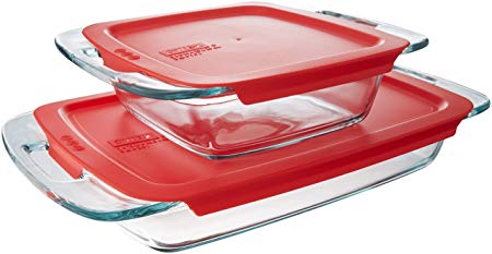 Pyrex Easy Grab Glass Bakeware Set with Red Lids (4-Piece)