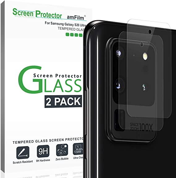 amFilm Galaxy S20 Ultra Back Camera Protector (2 Pack), Tempered Glass Film Screen Protector for Rear Camera Lens of Samsung Galaxy S20 Ultra (2020)