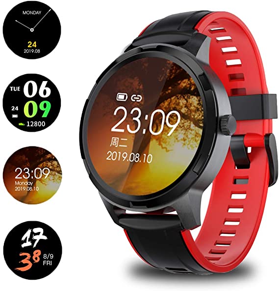 Smart Watch, New Full Touch Screen Smartwatch, Fitness Tracker with HR Monitor, Sleep Tracker, Stopwatch, IP68 Waterproof Fitness Watch Compatible with iOS, Android for Men, Women and Children (red)