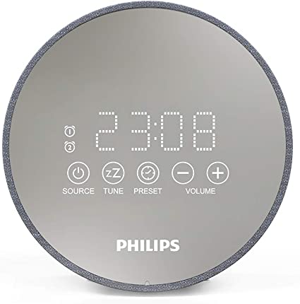 Philips Radio Clock DR402/12 Digital Radio Clock (FM Digital Radio, Touch Control, Sleep Timer, USB Charger, Battery Backup, 2 Dual Alarms) Silver