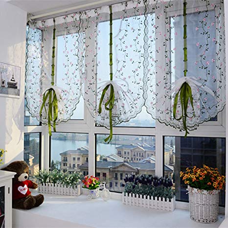 Fullkang Flower color Tulle Door Window Curtain Drape Panel Sheer Scarf Valance