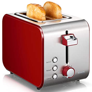 Toaster 2 Slice Prime Rated, NOVETE Retro Toaster with Wide Slots, 7 Bread Shade Settings & Removable Crumb Tray, High Lift Lever, Compact Stainless Steel 2 Slot Toaster for Bread Waffles, 800W (2 Slices, Red)