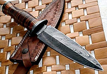 Poshland RAM-0592 Damascus Steel Dagger Knife – Full Size Leather Handle