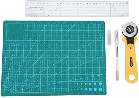 5pcs/set Hand Sewing Supplies,Self-Healing Cutting Mat 11.8"x8.7",Acrylic Ruler12.2 x1.9,5.7" Carving Knife with a 32cm Storage Bag