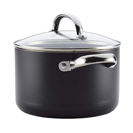 Farberware Buena Cocina Aluminum Nonstick Covered Soup Pot, 4-Quart, Black