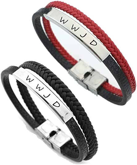 LiFashion WWJD HWLF Bracelets for Lover,Handmade Leather Bracelet What Would Jesus Do He Would Love First Wristband Stainless Steel 3 Layers Inspirational Religious Reminder Jewelry Gift for Him Her