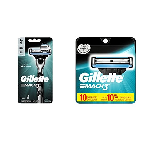 Gillette Men's Razor, Handle & 1 Blade Refill with 10 Blade Refills