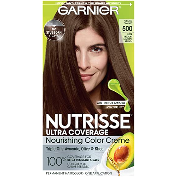 Garnier Nutrisse Ultra Coverage Hair Color, Deep Medium Natural Brown (Glazed Walnut) 500 (Packaging May Vary), Pack of 1