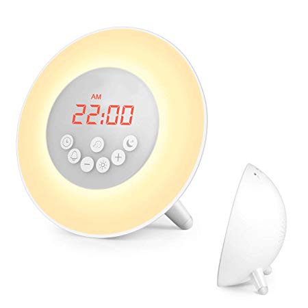 Sunrise Alarm Clock, Wake Up Light with Big Screen Brightness Dimmer & Steady Base, 6 Nature Sounds, FM Radio, Touch Control - with Snooze Function for Bedrooms, Kids, Heavy Sleepers (White)