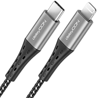 deleyCON 2m (6.56 ft.) Nylon USB-C to Lightning Charging and Data Cable Fast Charging MFI-Certified for Apple iPhone iPad iPod 8Pin Lightning to USB Type C Metal Connectors Power Delivery