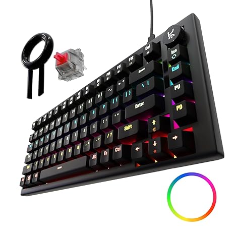 Kreo Hive RGB Anti-ghosting Gaming Keyboard | 75% Tenkeyless Wired Mechanical Keyboard with RGB Backlight Red Switches & All Black Key Caps | Detachable USB C Cable (RGB Backlight, Red Switch)