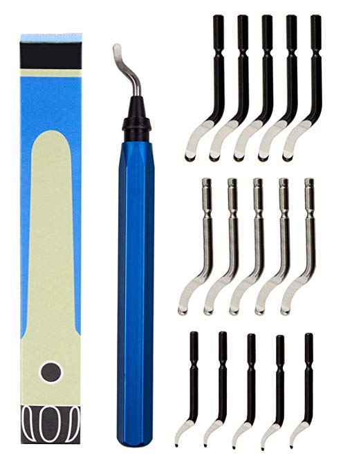 YXGOOD Hand Deburring Tool Kit Set with 15pc HSS Blade- Practical for Cutting Deburrs Wood, Plastic, Aluminum, Copper and Steel(Blue)