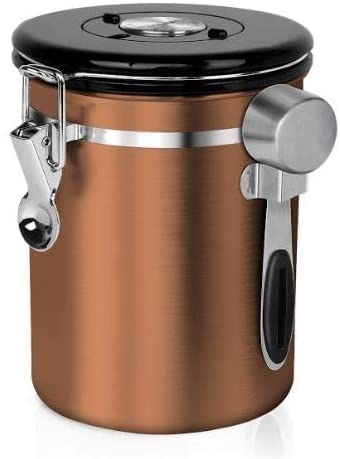 Chef's Star Stainless Steel Airtight Canister Coffee Vault with Built-in CO2 Gas Vent Valve and Date Tracking Wheel for Coffee Beans and Coffee Grounds (32 oz, Copper)