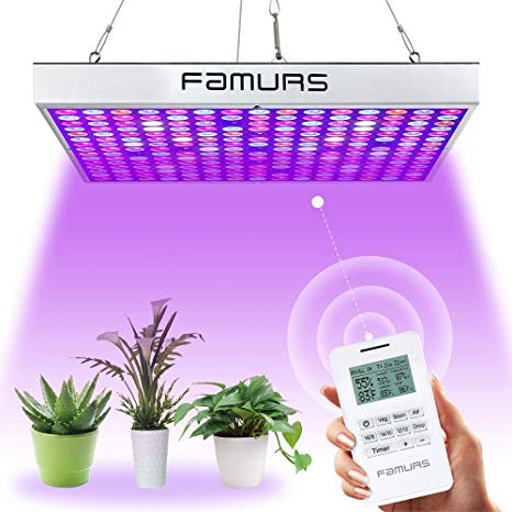 Timer Control 45W Led Grow Light Panel, FAMURS 225 LEDs Full Spectrum Grow Lamp Dimmable Veg/Bloom/All ON for Indoor Plants, Hydroponic, Greenhouse, Succulents, Flower, Seedling Growing