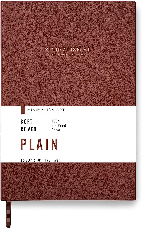 Minimalism Art, Classic Soft Cover Notebook Journal, Large Size, Composition B5 7.6" x 10", 176 Pages, Premium Thick Paper 100gsm, Fine PU Leather, Ribbon Bookmark, San Francisco (Plain, Brown)