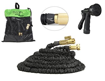 The 150ft Ultra Long, Ultra Strong Ultra Lightweight Black Cobra expandable garden hose with solid brass fittings.NEW DESIGN - latex free! FREE 8 Function Spray Head and Storage Bag.