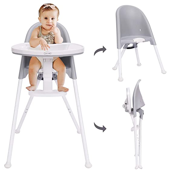 HAN-MM High Chair Folding,One Click fold,Save Space, Detachable Double Tray, Car Traveling, 3 in 1 Convertible, 3-Point Harness, Adjustable Footrest, Non-Slip Feet, Adjustable Legs
