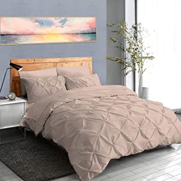 Soft Reliable Luxurious 3Pcs Pinch Pleated Duvet Cover Set Zipper Closer with Corner Ties Super King (116" x 98") Size, 100% Egyptian Cotton 800TC Stain Resistant Blush Solid