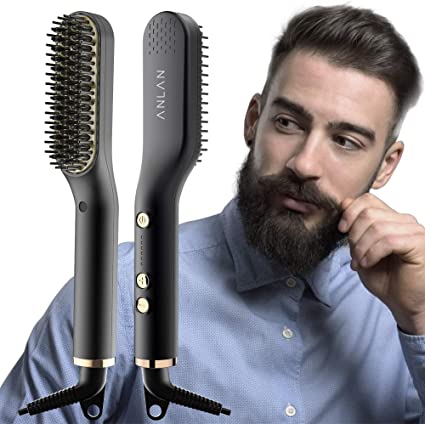 Beard Straightener for Men, ANLAN Multifunctional Beard Straightening Comb Electric Hot Comb and Beard Straightening Brush Hair Straightening Comb with Dual Voltage Great for Travel & Great Gifts