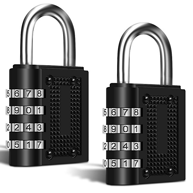 2 Pack Combination Padlocks, FineGood 4 Digit Combination Locks for Shed Door School Gym Pool Locker Suitcase Toolbox - Black