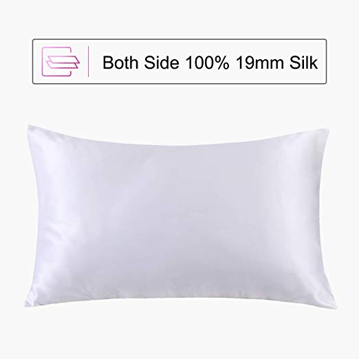 Ethlomoer 100% Natural Pure Silk Pillowcase for Hair and Skin, Both Side 19mm, Hypoallergenic, 600 Thread Count, Smooth Pillowcase with Hidden Zipper 1pc, 50 x 75 cm, White