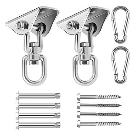 Awroutdoor Heavy Duty Swing Hangers Hooks,Set of 2 Stainless Steel 360° Swivel Hammock Hooks 1000 LB Capacity for Concrete Wooden Sets Playground Porch Indoor Outdoor Seat Trapeze Yoga, GYM