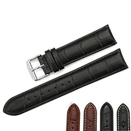 iStrap Genuine Calf Leather Watch Band Alligator Grain Padded for Men Women Color & Width (18mm,19mm, 20mm,21mm,22mm or 24mm)