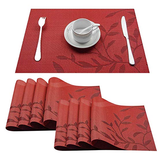 Top Finel Placemats,Plastic Table Mats Set of 8,Heat Resistant Washable Place Mats for Dinner Table,Red