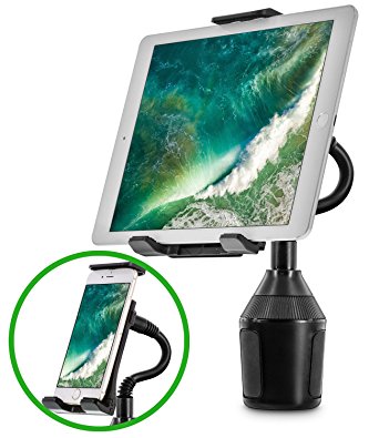 Car Cup Holder Mount for Phone Tablet, Okra 2-in-1 iPhone iPad Car Mount Adjustable Gooseneck Holder for all Smartphones and Tablets Universal