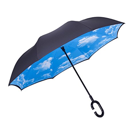 Inverted Umbrella,Umbrella,SKYROKU Creative Reverse Folding Umbrella Double Layer Hands Free Windproof Umbrella Travel Umbrella
