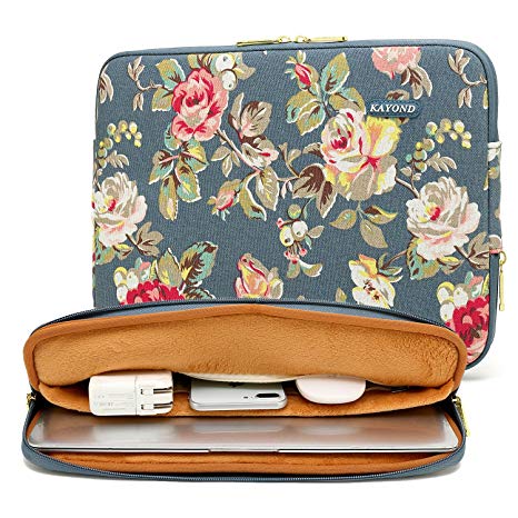 KAYOND blue water hyacinth Water-resistant 14 inch Canvas laptop sleeve with pocket for 14 inch 14.1 inch laptop case Macbook Pro 15.4 A1707 (14-14.1 inch, blue water hyacinth)