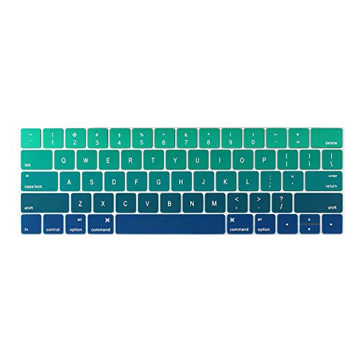 TwoL Ultra Thin Silicone Keyboard Cover Skin for MacBook Pro 13" 15" with Touch Bar (Release 2017 & 2016,Model Number A1706, A1707),Gradient Green