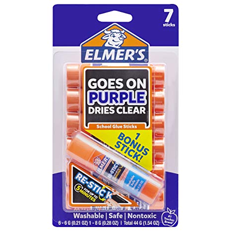 Elmer’s Disappearing Purple Glue Sticks with Bonus Re-Stick Glue Stick, 6   1 Pack