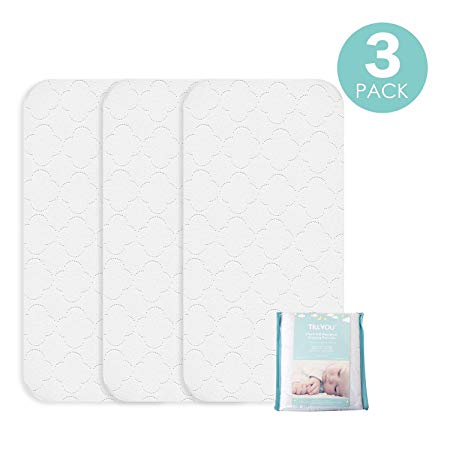 TILLYOU Hypoallergenic Quilted Changing Pad Liners Waterproof, Ultra Soft Breathable Changing Table Cover Liners, 11.5" X 23" Washable Reusable Changing Mats Sheet Protector, 3 Pack