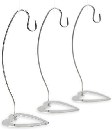 BANBERRY DESIGNS Ornament Holder - Set of 3 Silver Ornament Display Stands - Heart Shaped Base - 7-Inch Stand