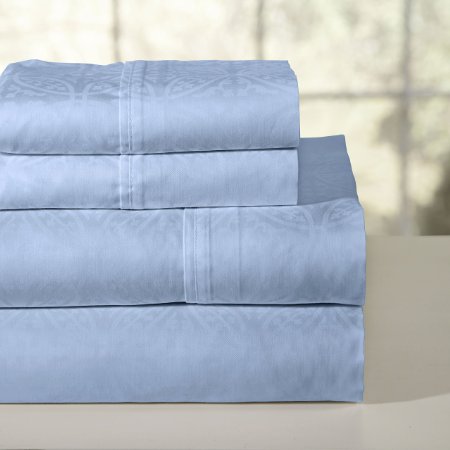 Pointehaven 300 Thread Count Printed Sheet Set, Twin, Blue