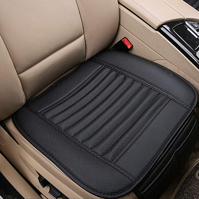 D-Lumina 2Pcs Breathable Leather Car Front Seat Cushion Cover Pad Mat Universal for Auto Interior Supplies Seat Bottom Protector, Black (21.5 × 24.06 Inch)