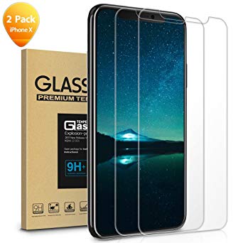 Screen Protector Compatible iPhone X,Tempered Glass,Anti Scratch,9H Protection,, Ultra HD Clarity,Anti Finger Print,2 Pack