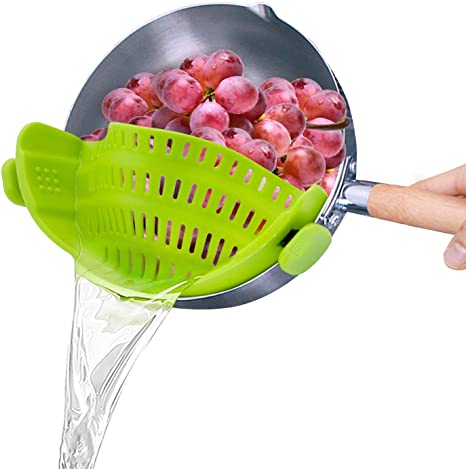 Clip-On Strain Strainer,kitchen Food Strainers Heat Resistant Silicone for Spaghetti,Pasta,Ground Beef Grease,Colander and Sieve Snaps On Bowls,Fits all Pots and Bowls Green