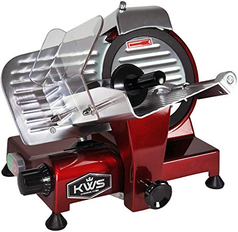 KWS MS-6RT Premium 200w Electric Meat Slicer 6-Inch in Red Teflon Blade, Frozen Meat Deli Meat Cheese Food Slicer Low Noises Commercial and Home Use