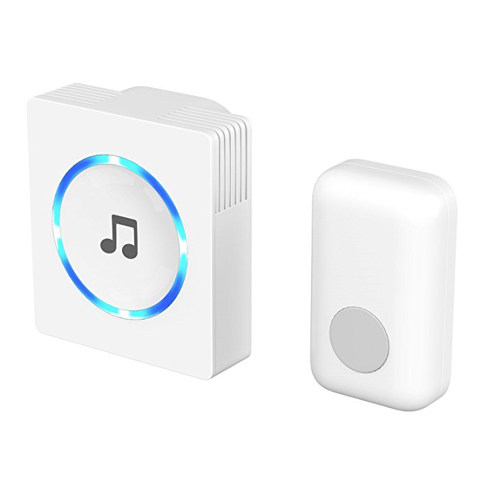 Wireless Doorbell, JETech Bell Portable Wireless DoorBell Chime Plug-in Push Button (White)