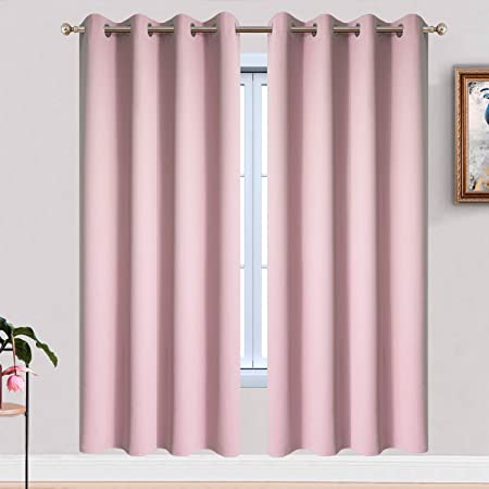 Yakamok Blackout Curtains Room Darkening Thermal Insulated with Grommet Window Curtain for Bedroom, 52 x 72 inch,Pink, 2 Panels