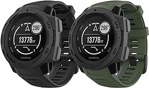 MoKo 2Pack Strap Compatible with Garmin Instinct/Instinct Solar/Tactical/Instinct 2 GPS Smartwatch, 22mm Soft Silicone Sport Replacement Watch Band Wristband, Black/Army Green